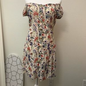 Floral button down off shoulder dress